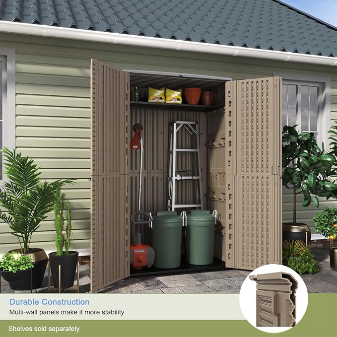 KINYING Outdoor Storage Shed Waterproof, Resin Vertical Outdoor Storage Cabinet - Image 4