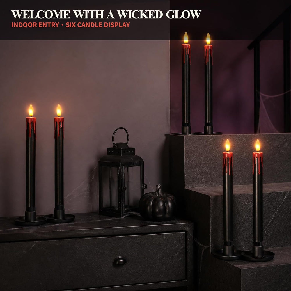 Patiphan Rechargeable Halloween Flameless Taper Candles with Remote, 6 Pcs
