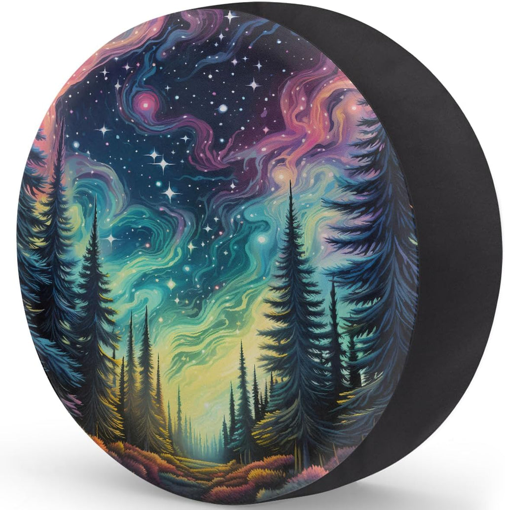 Forest Spare Tire Cover Waterproof Dust-Proof Spare Wheel Covers | Galaxy Rainbow Wheel Tire Cover Universal Fit for Camper Trailers RV SUV Truck Travel Trailers Accessories 17"