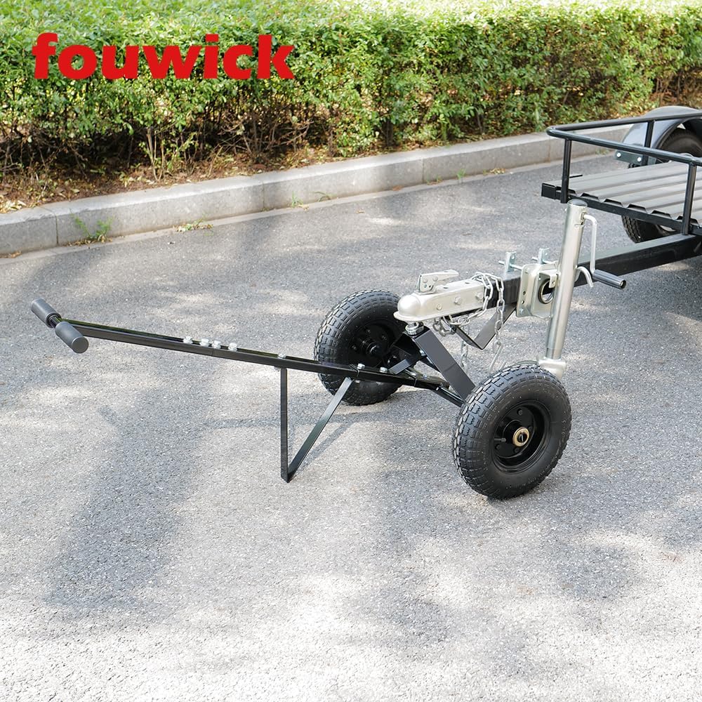 fouwick 600LBS Trailer Mover, 1-7/8” Hitch Ball & 12” Pneumatic Tires, Matt Black Powder Coated Steel Trailer Dolly (JT-TC003) Black Wheel, fit for Utility Trailer, Boat Trailer