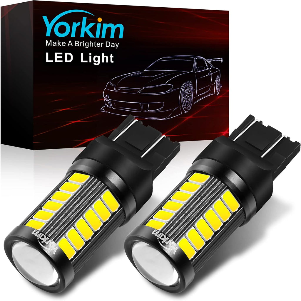 Yorkim 7440 7443 LED Bulb White 6000K Reverse Lights, 7444na 7441 7444 T20 W21W LED Light Bulb for Exterior Turn Signal Backup Tail DRL Brake Parking Lights, Easy Install, 2 Pack