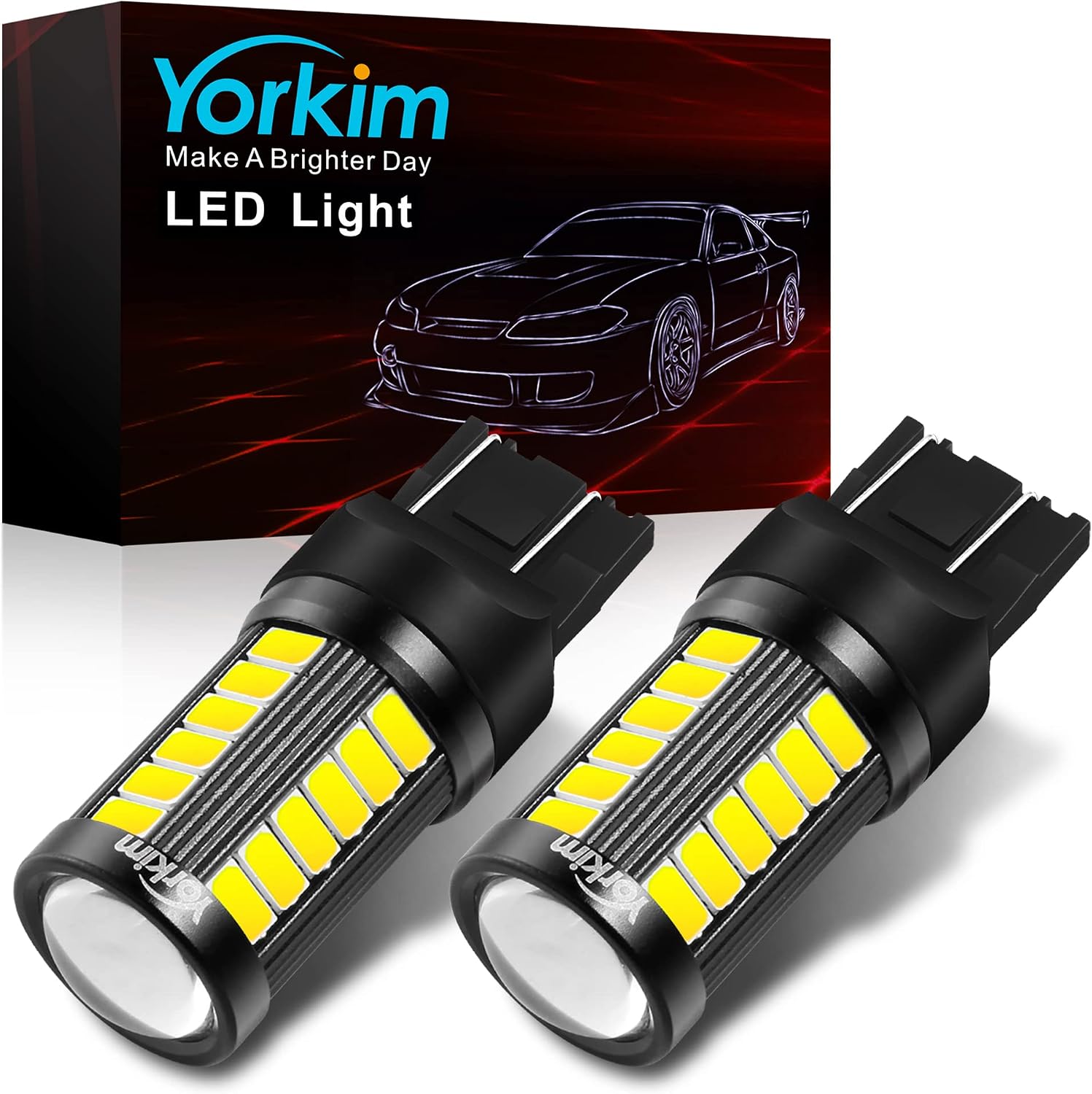 Yorkim 7440 7443 LED Bulb White 6000K Reverse Lights, 7444na 7441 7444 T20 W21W LED Light Bulb for Exterior Turn Signal Backup Tail DRL Brake Parking Lights, Easy Install, 2 Pack