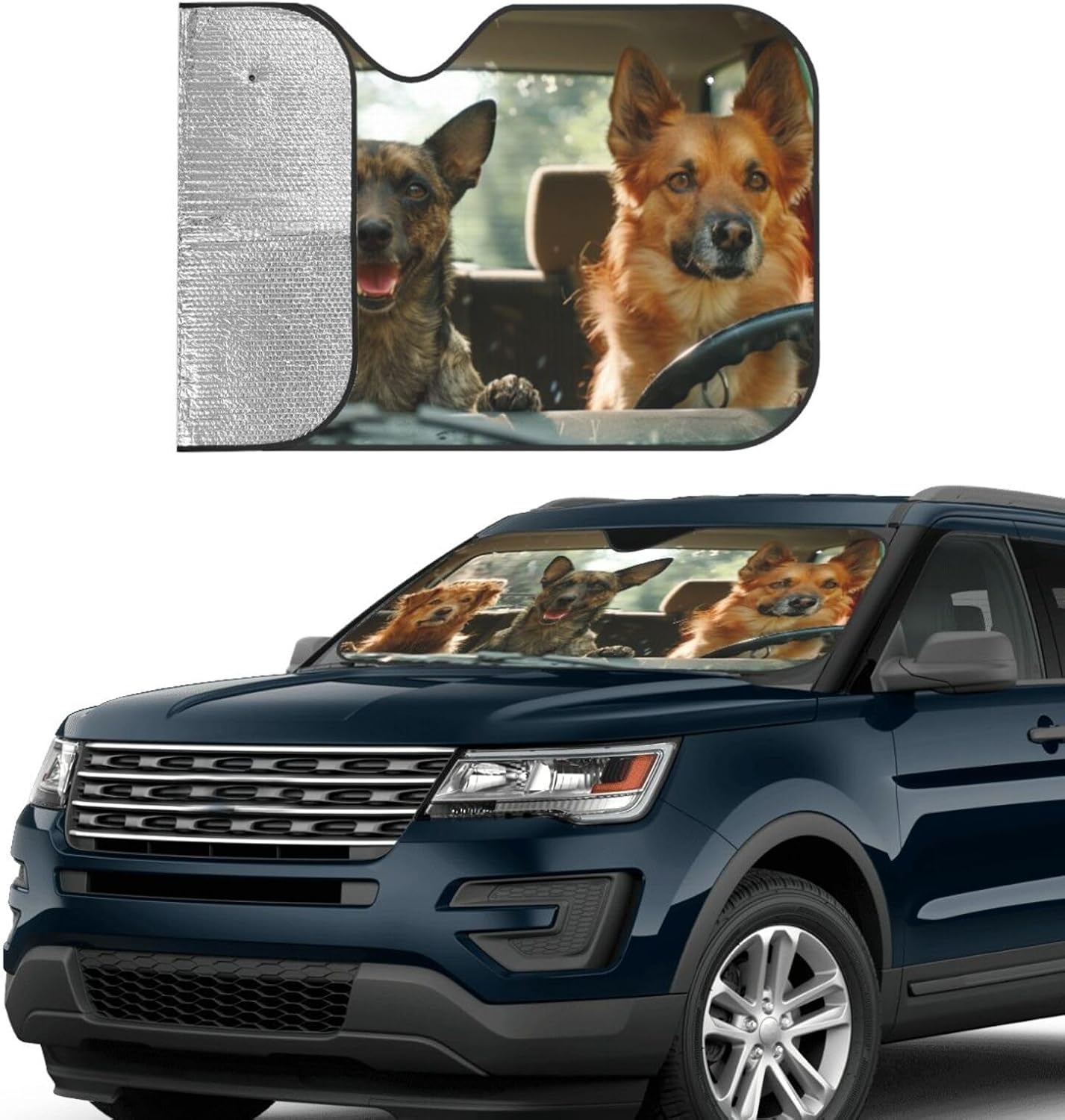 Dog Animal Driving Windshield Sun Shade, Front Window Sunshade Cover Sun Visor Shield Foldable Uv Ray Reflector for Car SUV Truck