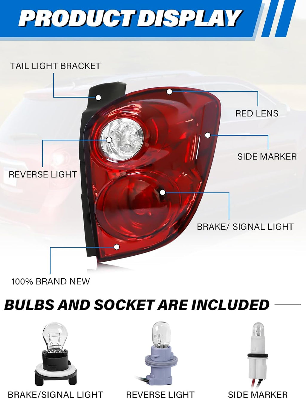 Tail Light Assembly Compatible with Chevy Equinox 2010 2011 2012 2013 2014 2015 Taillights Halogen Type, Brake Rear Lamp Replacement for 20841506 22759317 GM2801242 Right Passenger Side