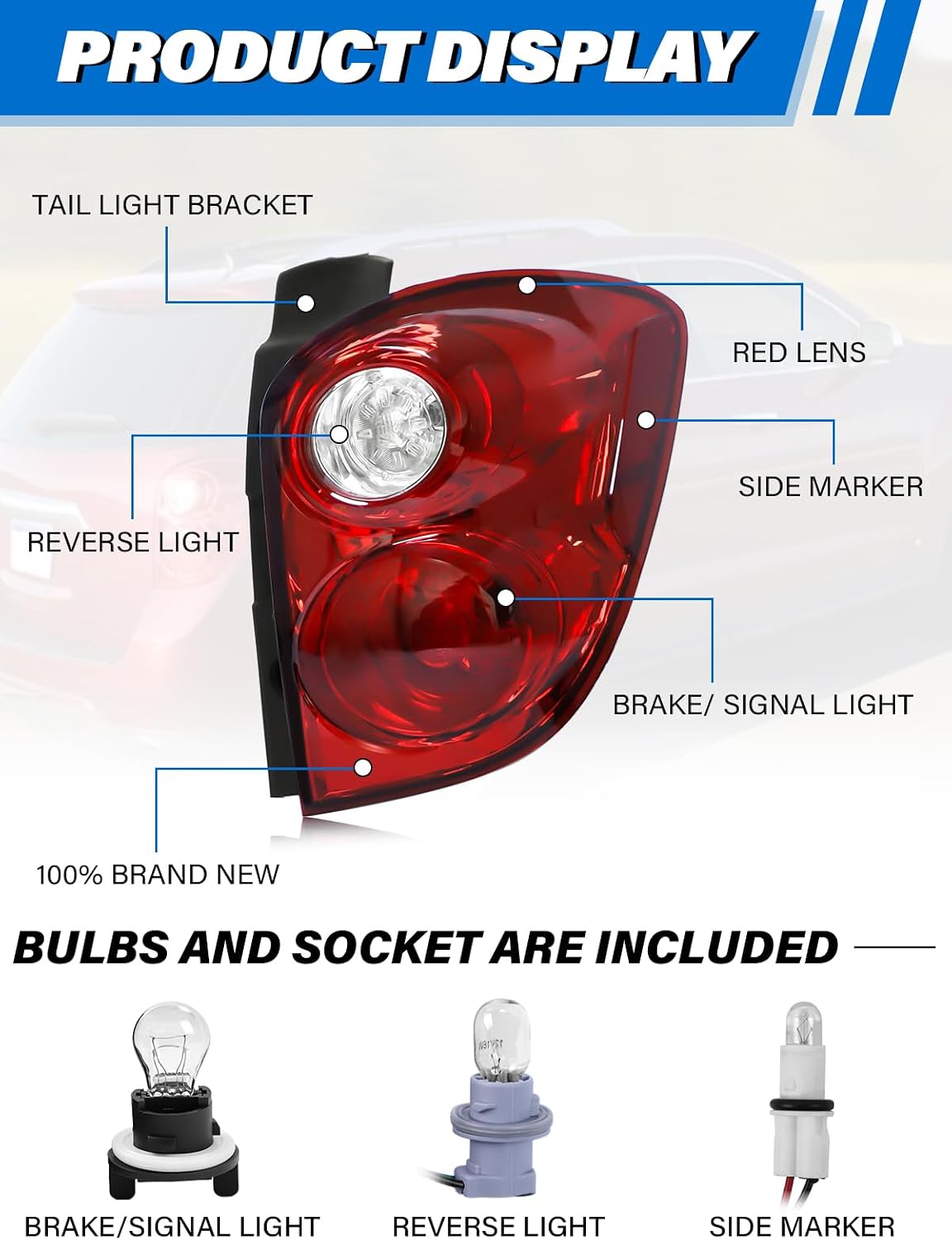 Tail Light Assembly Compatible with Chevy Equinox 2010 2011 2012 2013 2014 2015 Taillights Halogen Type, Brake Rear Lamp Replacement for 20841506 22759317 GM2801242 Right Passenger Side