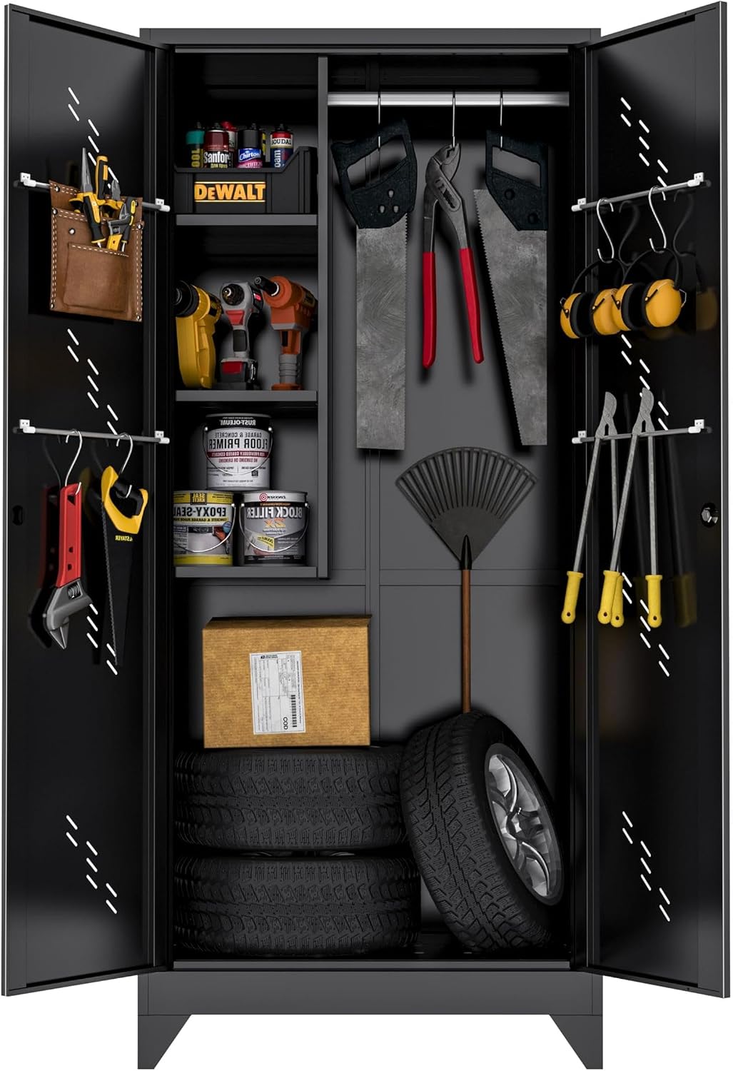 Metal Garage Storage Cabinet, 75” Cleaning Tool Cabinet