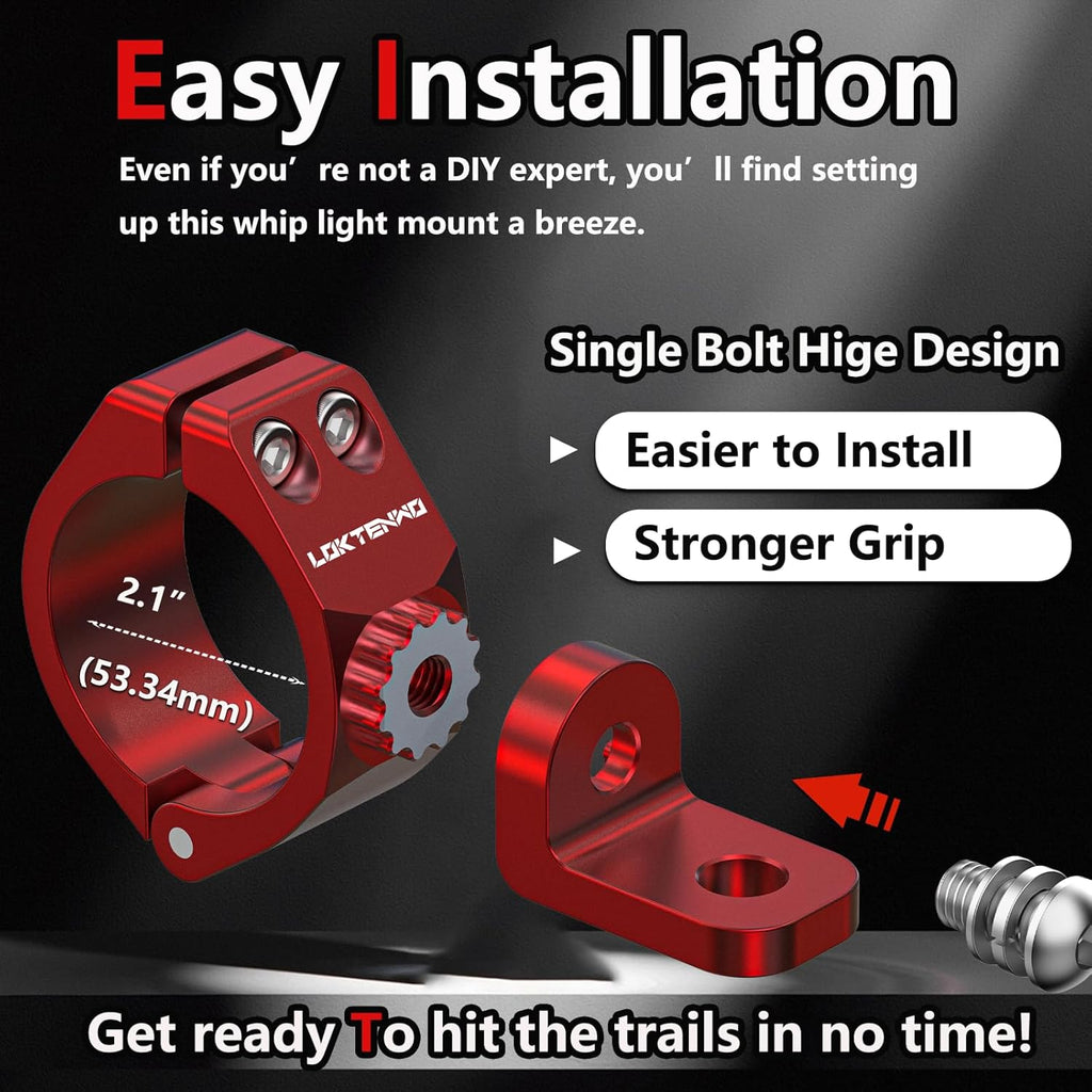 LOKTENWO 2 PCS Solid Heavy Whip Light Mount 360°Adjustable Light Bar Mounting Bracket, Aluminum Alloy Roll Bar Whip Flag Mounts for UTV Fit 1.5''/1.75''/1.85''/2''/2.1'' Roll Cage