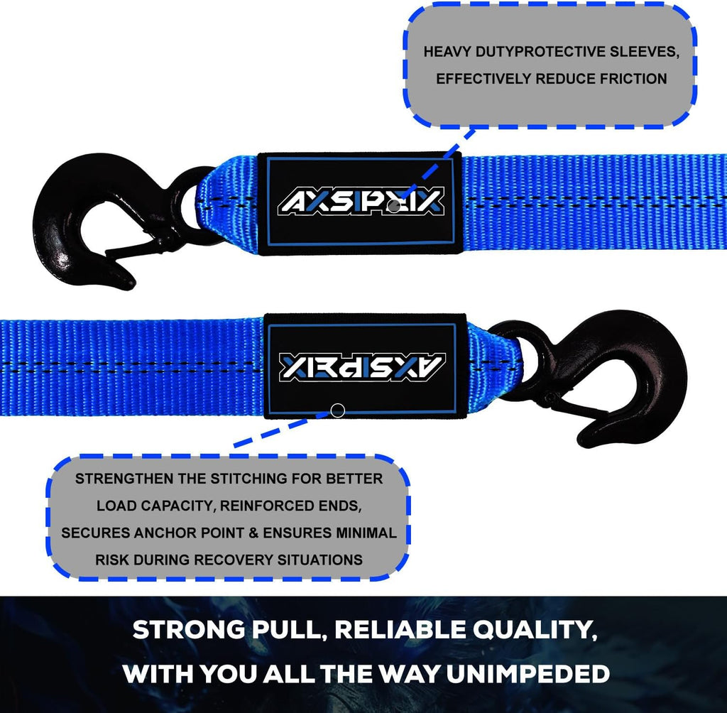 Nylon Tow Strap with Hooks Heavy Duty, 2”x20’(20,000lbs) Recovery Rope Car Tow Strap for UTV, ATV, Truck(Blue)