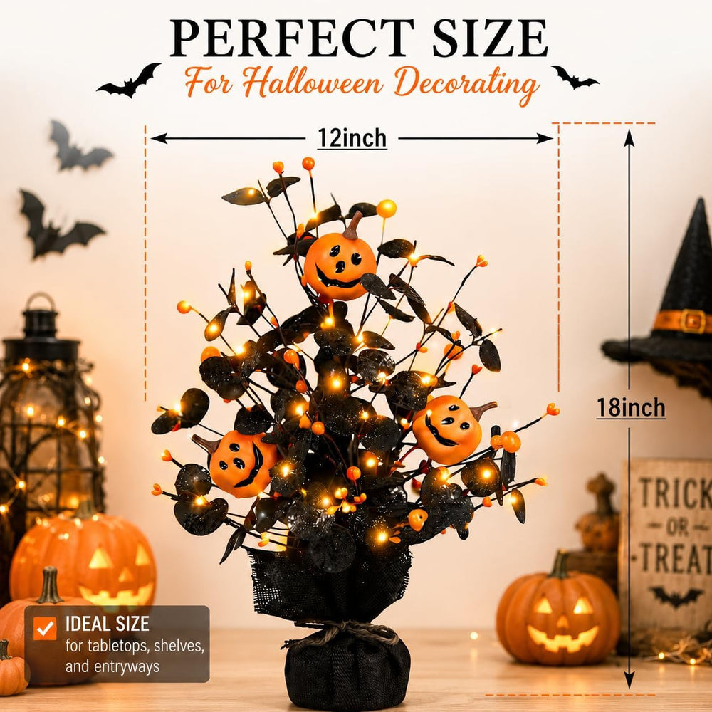 2Pack Lighted Halloween Table Tree, Halloween Pumpkin Decorations for Home