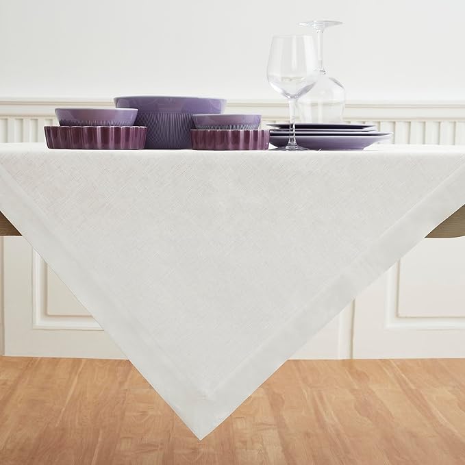 Solino Home Linen White Square Tablecloth 52 x 52 Inch - 100% Pure Linen Tabl...