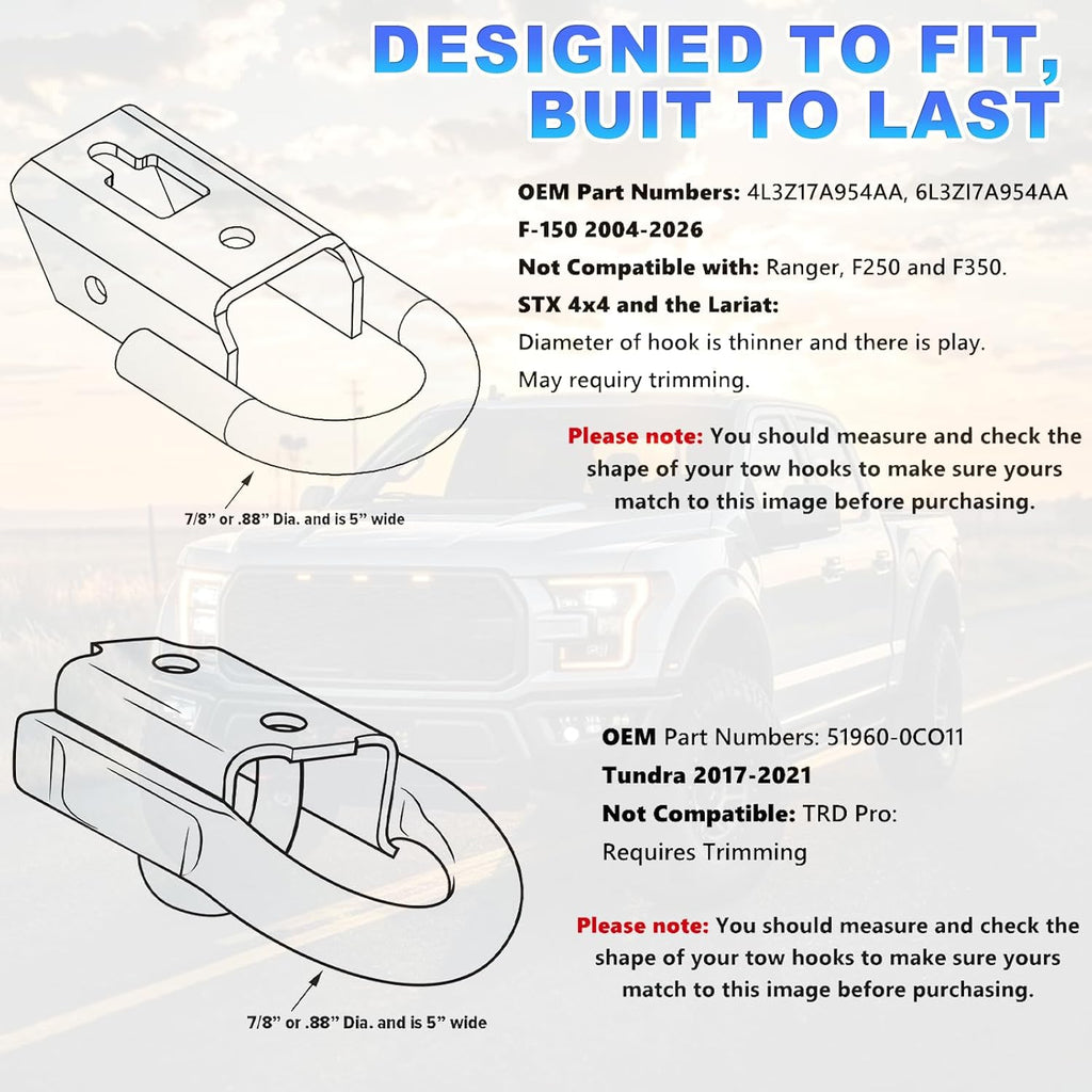 Tow Hook Cover for 2004-2026 Ford F-150 & 2021-2026 Bronco Base/Big Bend/Outer Banks, Compatible with 2017-2021 Toyota Tundra, F150 Accessories, Silicone Tow Hook Covers, Yellow (2 Pack)