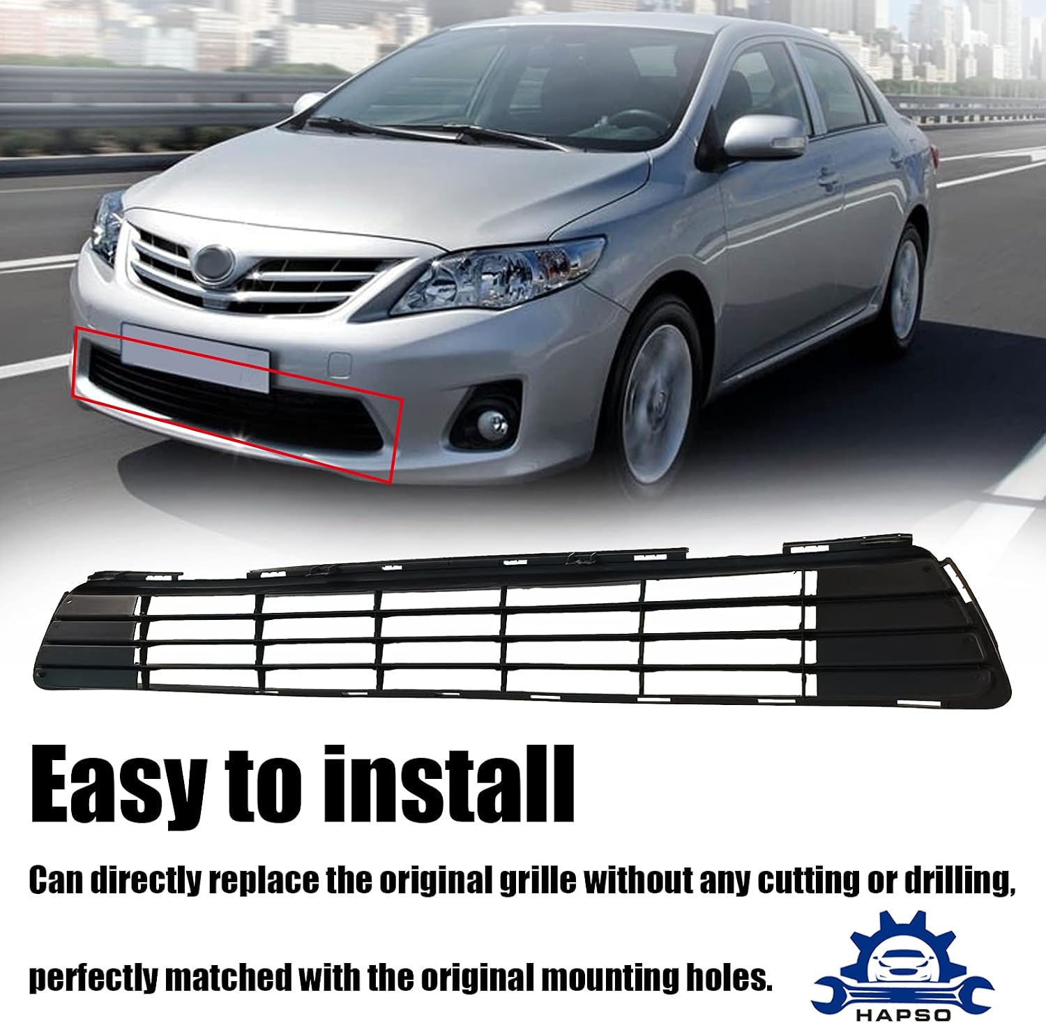 For 2011-2013 Toyota Corolla Front Bumper Lower Grille 5311202280 TO1036125 | For CE/LE/L/S/XLE/XRS Sedan 4-Door, ABS, Bumper Center Insert Grille Grill Replacement Accessories
