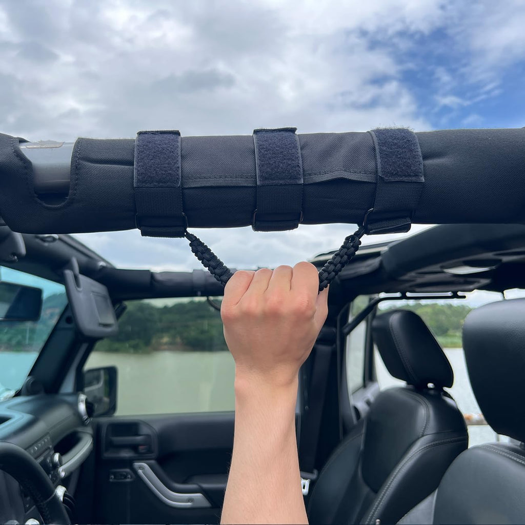 ROMASO Roll Bar Grab Handle for Jeep Wrangler,Grab Handle for Jeep Wrangler YJ TJ JK JL&Gladiator JT 1986-2025,Paracord Handles,Black,Pack of 2