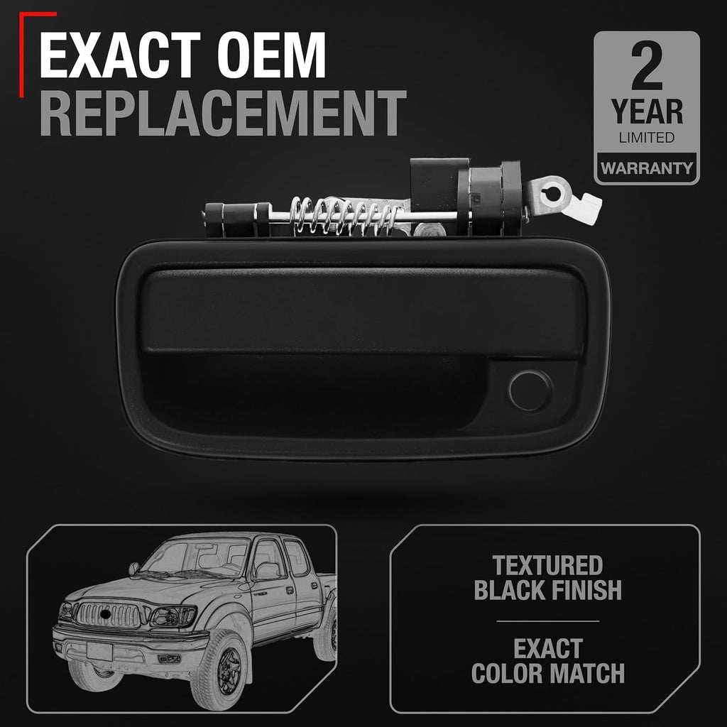 T1A Exterior Front Driver Door Handle Replacement - Compatible with 1995-2004 Toyota Tacoma - Smooth Black, Plastic - OEM 69220-35020, 91319, 79344, TO1310117