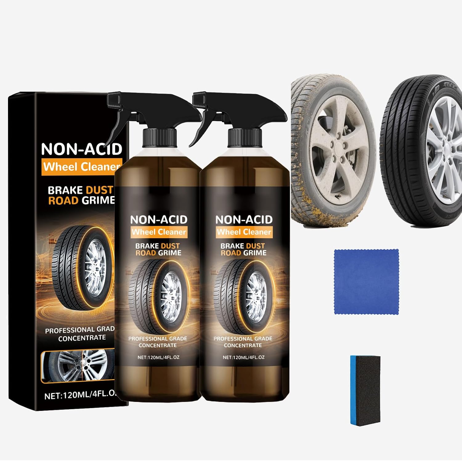 Wheel Cleaner, Cleaner Spray, Reduce Erosion, Wheel Maintenance Cleaner, Renovation, Remove Dirt, Dust, Oil Stains, Etc, on The Tire Surfaceprevents Aging and Cracking (2PCS)