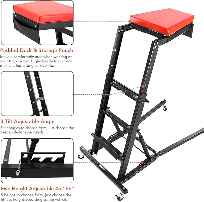 440 Lb Capacity Heavy Duty Topside Automotive Creeper, Adjustable Height 48"-66" - Image 3