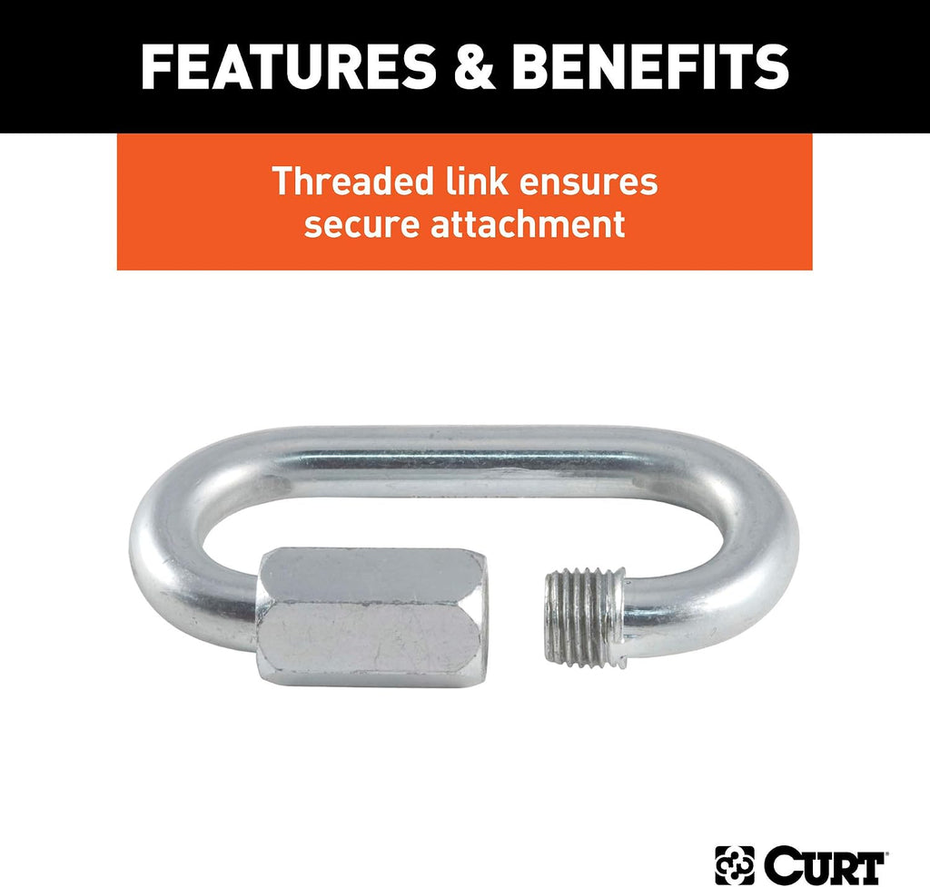 CURT 82900 Threaded Quick Link Trailer Safety Chain Hook Carabiner Clip, 5/16-Inch Diameter, 8,800 lbs Break Strength