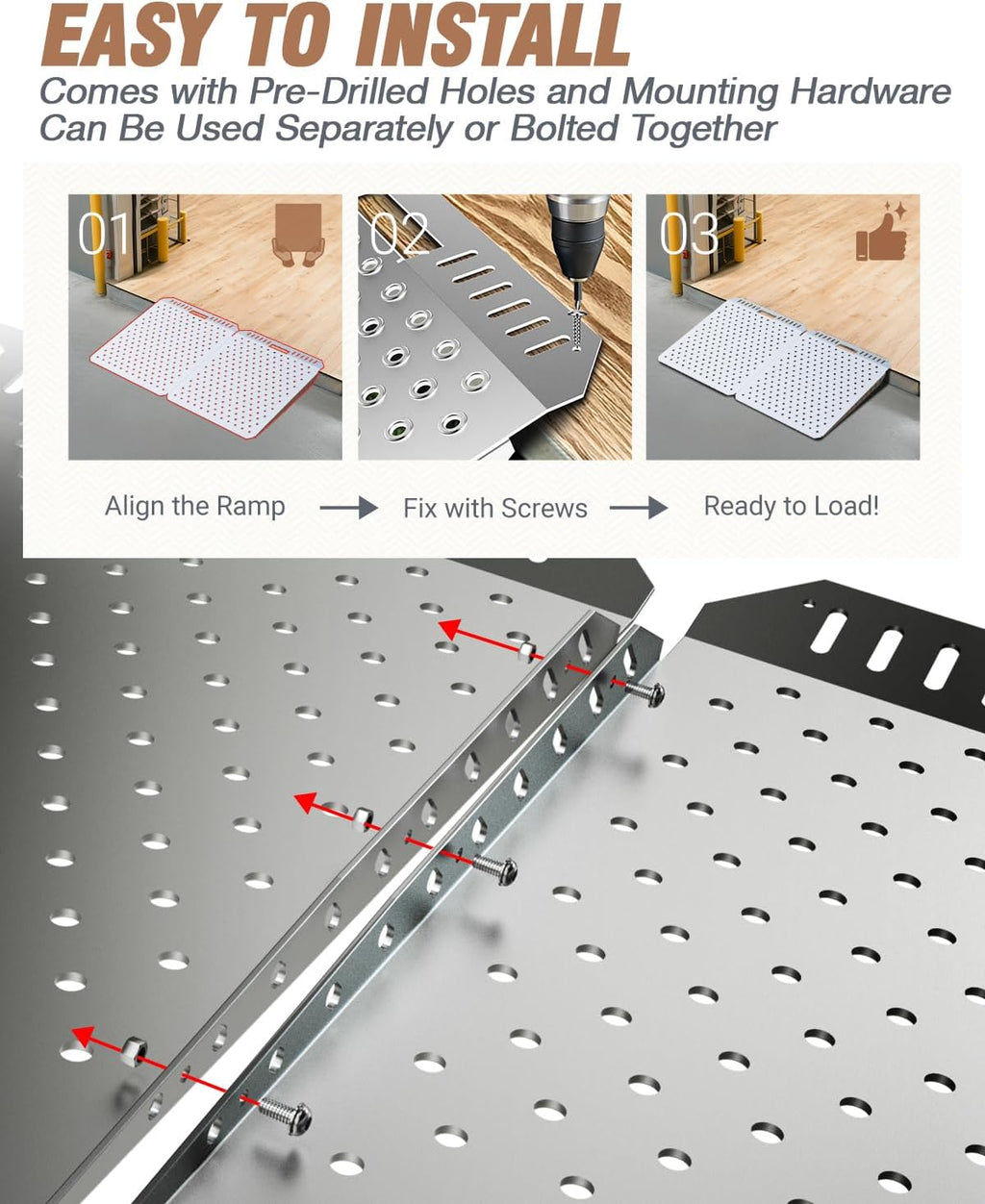 29 x 48 Inch Heavy-Duty Shed Loading Ramp Kit, 2 Pack | Shed Garage Shipping Container Ramps w/ Anti-Slip Punch Plate for Riding Mowers Lawn Tractors Snow Blowers Garden Carts