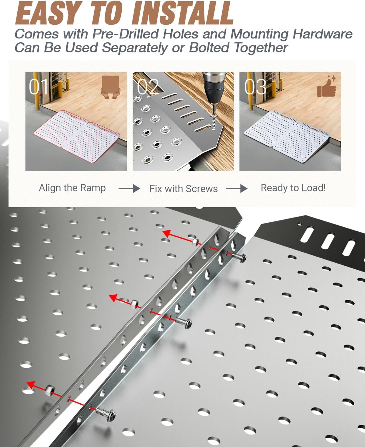 29 x 48 Inch Heavy-Duty Shed Loading Ramp Kit, 2 Pack | Shed Garage Shipping Container Ramps w/ Anti-Slip Punch Plate for Riding Mowers Lawn Tractors Snow Blowers Garden Carts