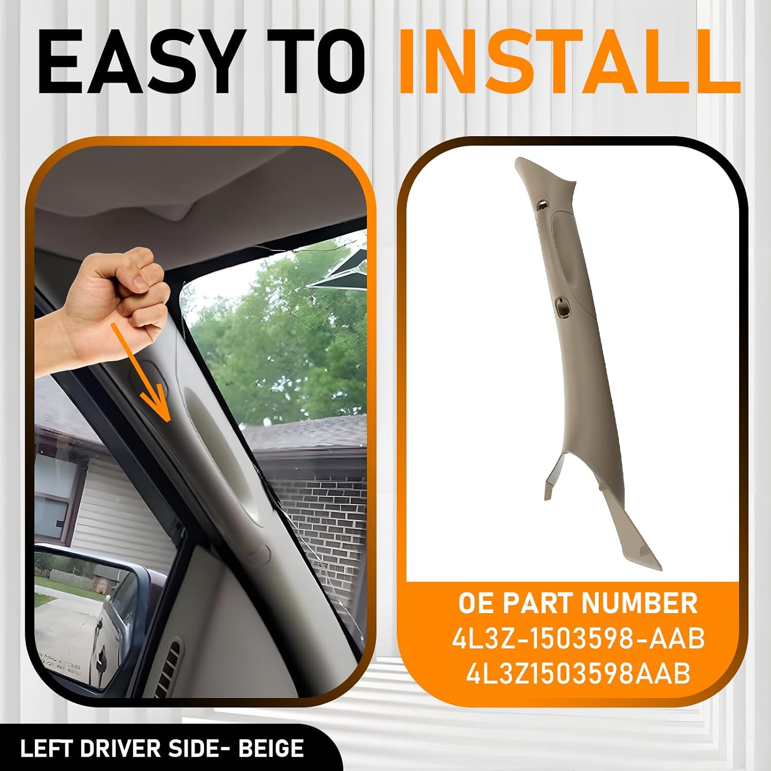 A Pillar Interior Trim Handle Left Driver Side Compatible with Ford F150 F-150 2004-2008 Lincoln Mark LT 2006-2008 A Pillar Grab Handle Assist Panel 4L3Z-1503599-AAC (Left Driver Side Beige)
