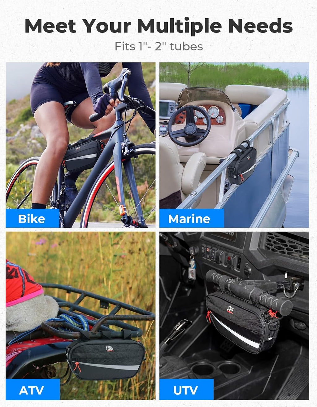 KEMIMOTO UTV Roll Cage Storage Bag, Grab Handle Storage Bag | Universal Fit, 1680D, 11" x 5" Side by Side Storage Accessories, Compatible with UTV, ATV, Golf Cart, Bike, Off-road Vehicle