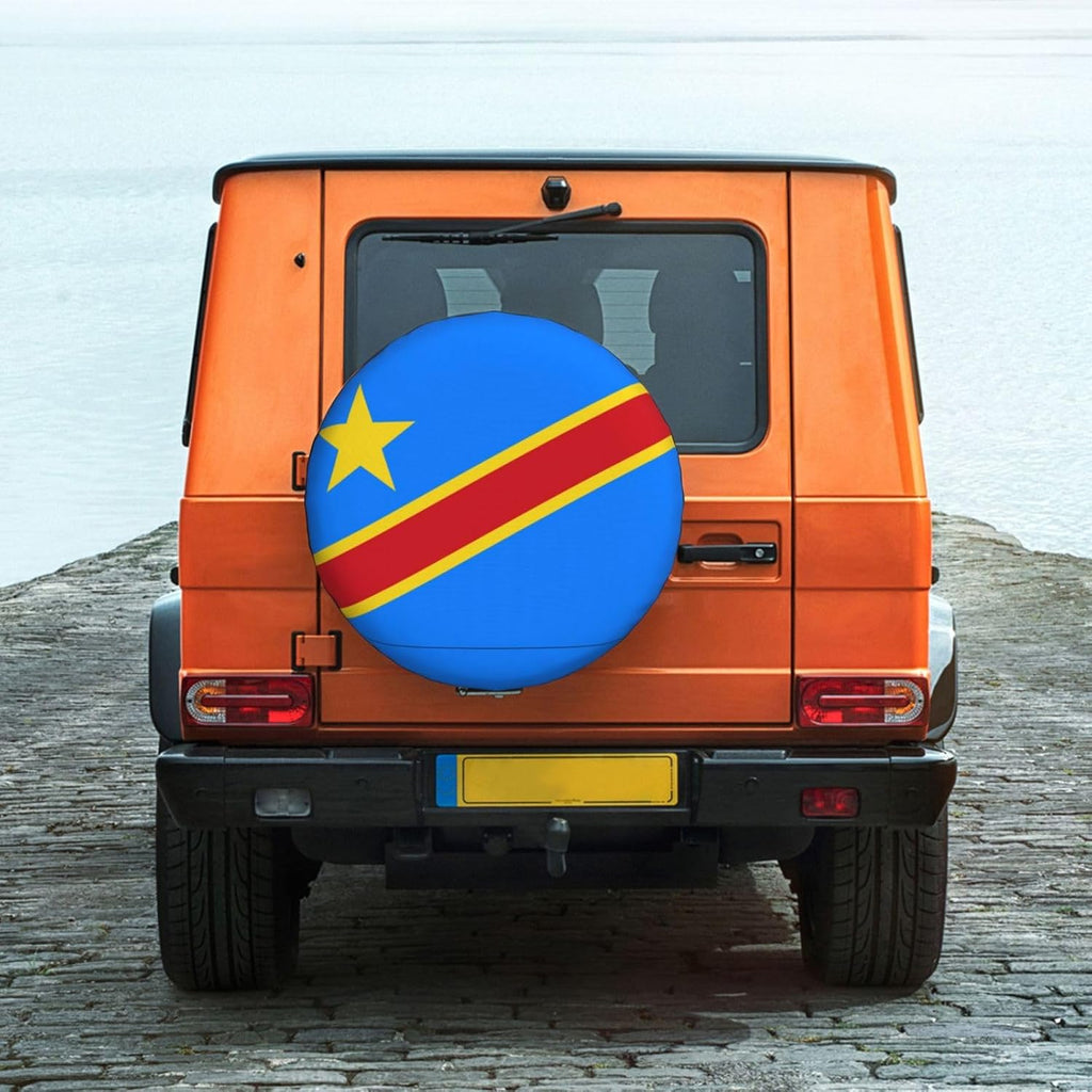 Flag of the Congo Print Universal Spare Tire Cover for RV, Jeep | Wheel Protector Fits Rv, Trailer, Jeep, Shield Tires From Sun, Dirt And Rain For Outdoor Storage