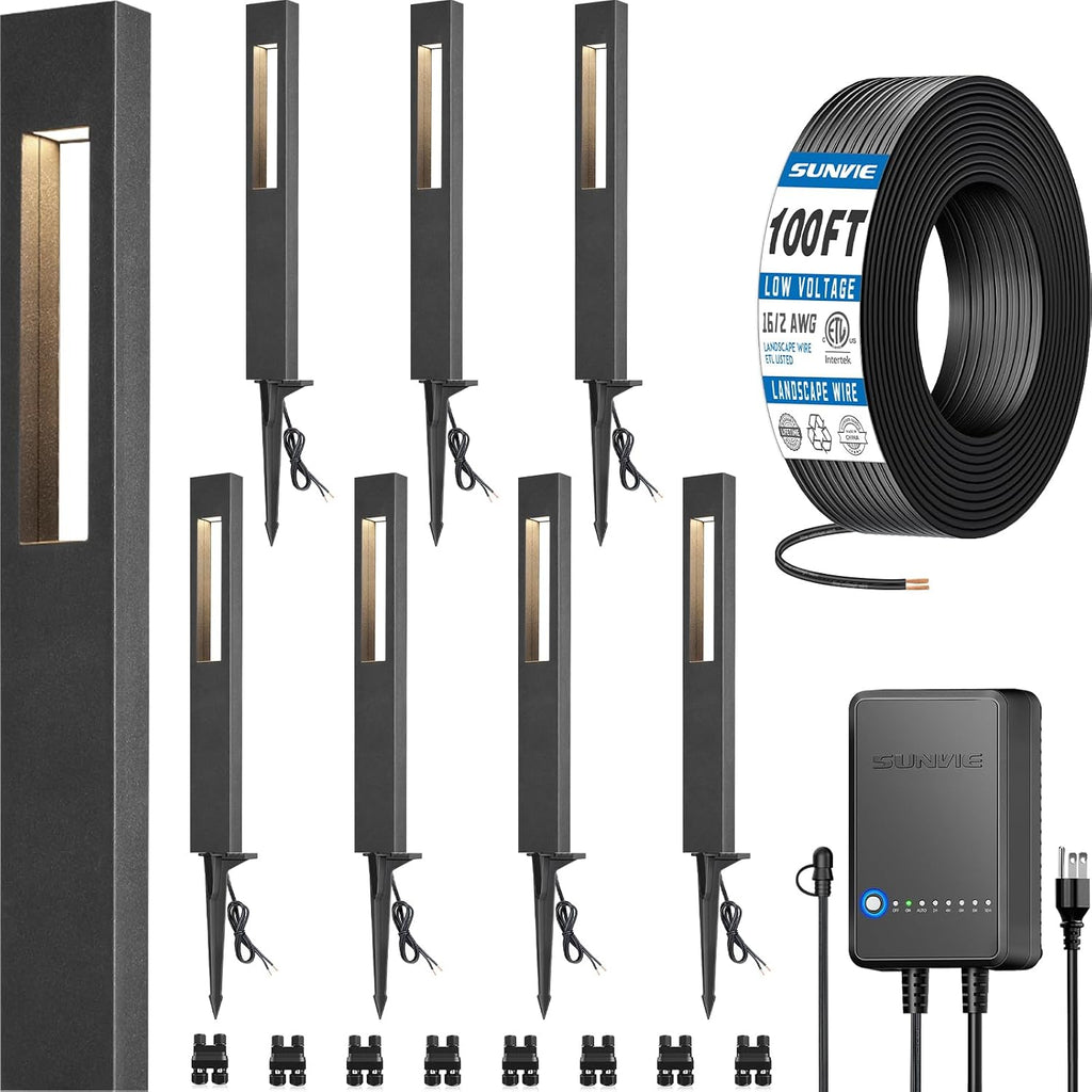 sunvie all-in-one led low voltage landscape lighting kit shown in use