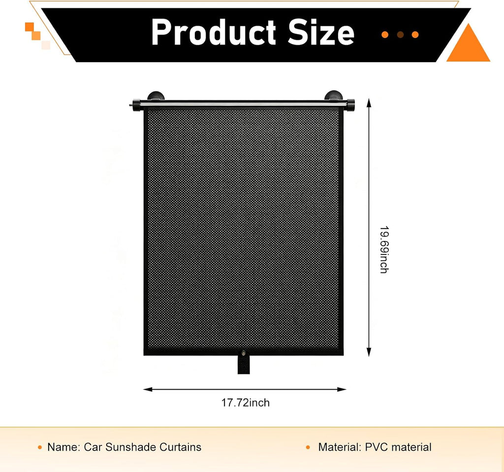 2 PCS Car Side Window Sun Shade, 17.7'' x 20'' Retractable Roller Car Window Shade with Suction Cups, Blocks Heat and Glare Protection Vehicle Sun Shades, Fit for Cars SUV Truck
