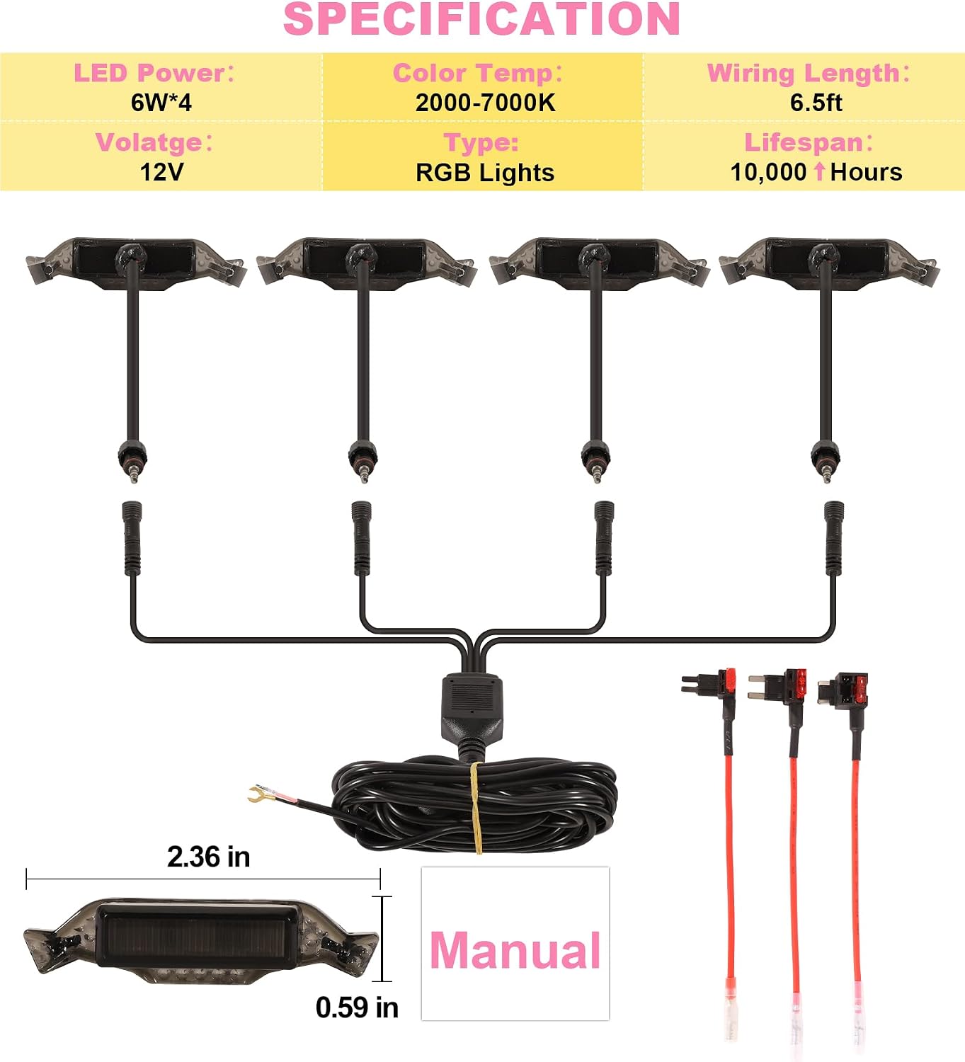 Grill Lights for Jeep Wrangler JL JLU Front Bumper Grille LED Running Marker Lamp Accessories (RGB, 2018-2023)