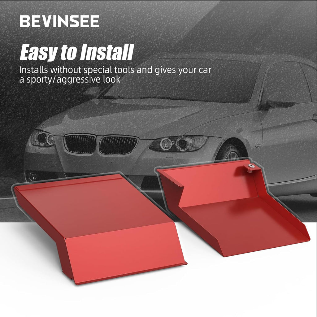 Bevinsee 2pcs Aire Intake Scoops Aire Inlet Compatible with 3 Series E90 E91 E92 E93 323i 325i 328i 330i 335i 335d 2010-2013, Left and Right, Aluminum, Red