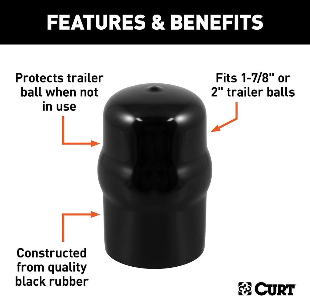 CURT 21800 Black Rubber Trailer Hitch Ball Cover, 1-7/8 or 2-Inch Diameter