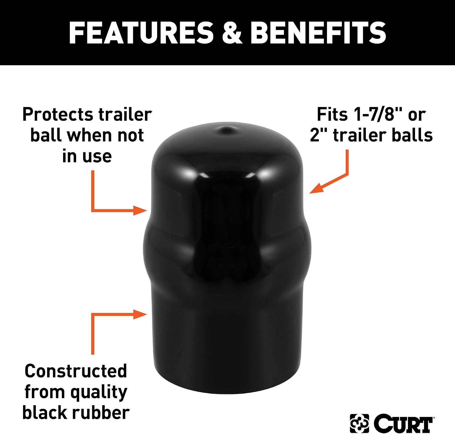 CURT 21800 Black Rubber Trailer Hitch Ball Cover, 1-7/8 or 2-Inch Diameter
