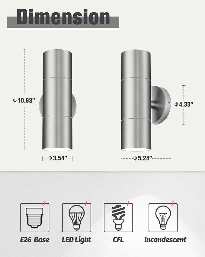 Ken & Ricky Stainless Steel Outdoor Wall Lights, Up Down Exterior Lighting - Image 6