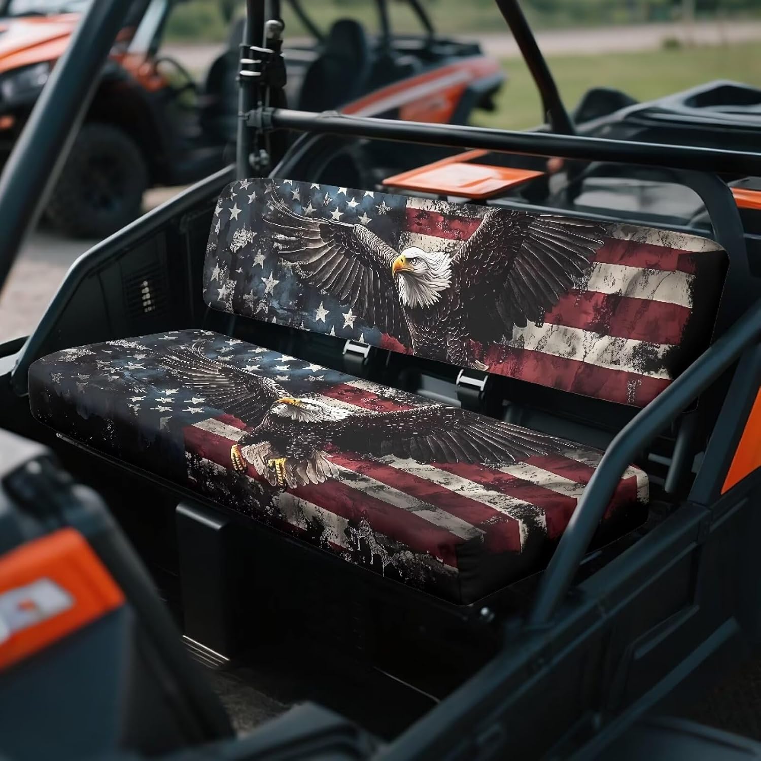 Poceacles Patriotic Decor Mule Seat Cover Anti-Scratch Full Protection UTV Bench Seat Cover Set Compatible with Kawasaki Mule 3000 3010 3020 4000 4010 2001-2023 2025, Eagle American Flag