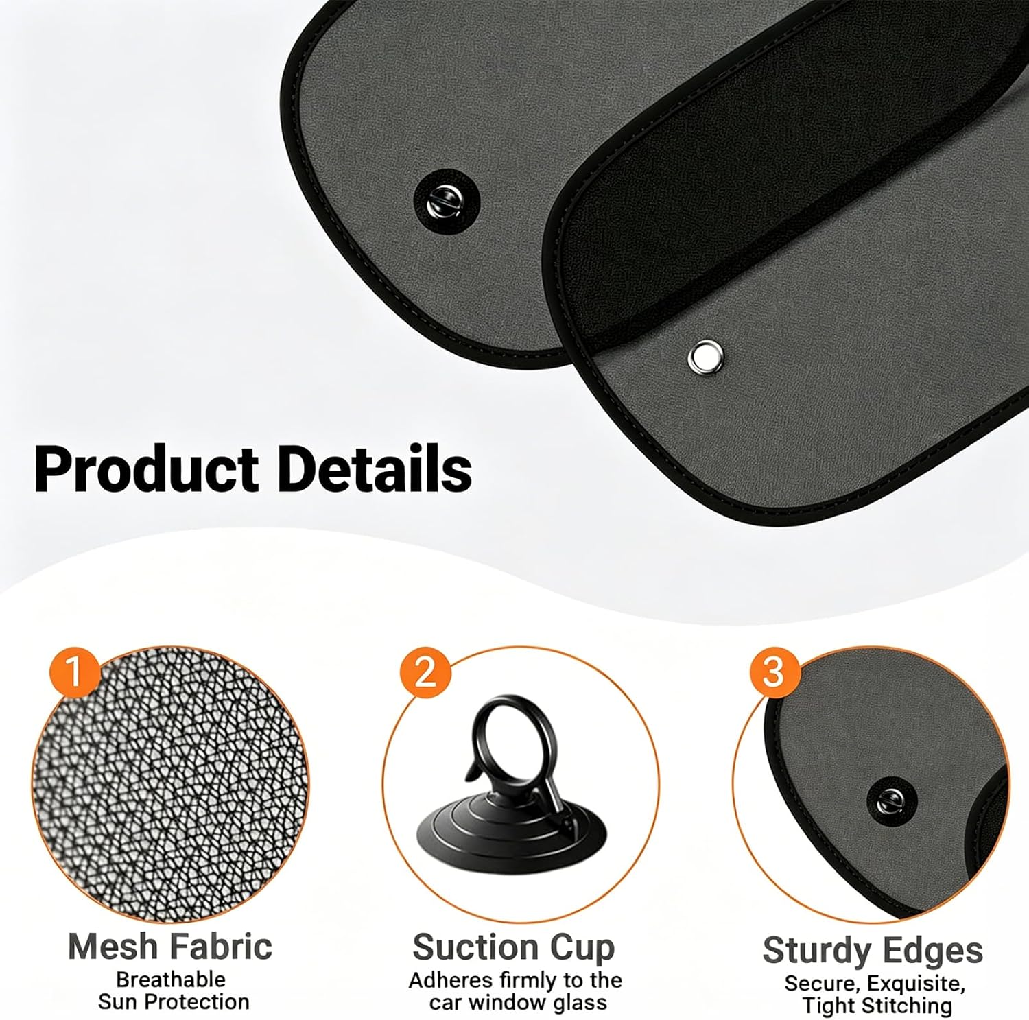 2 Pack Car Sun Shade, 20''x12'' Mesh Window Shade with Suction Cups for Side Windows, Car Window Privacy Shade, Breathable Sun Blocker for Baby Kids Pets for Most Cars SUVs