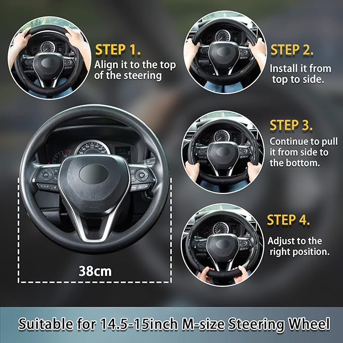 Steering Wheel Cover Black White, Carbon Fiber Car Steering Wheel Covers - Image 6