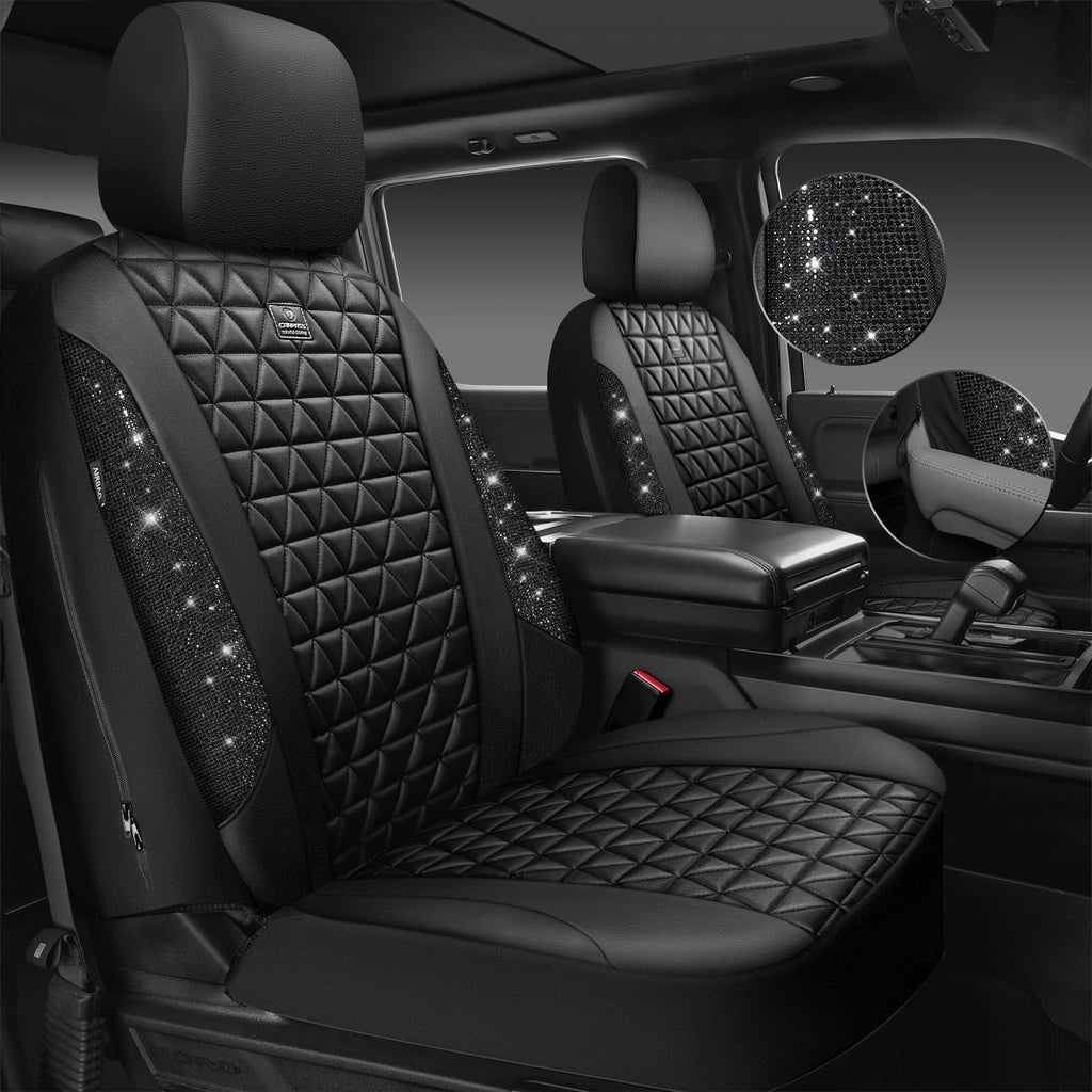 car pass bling diamond black leather car seat shown in use