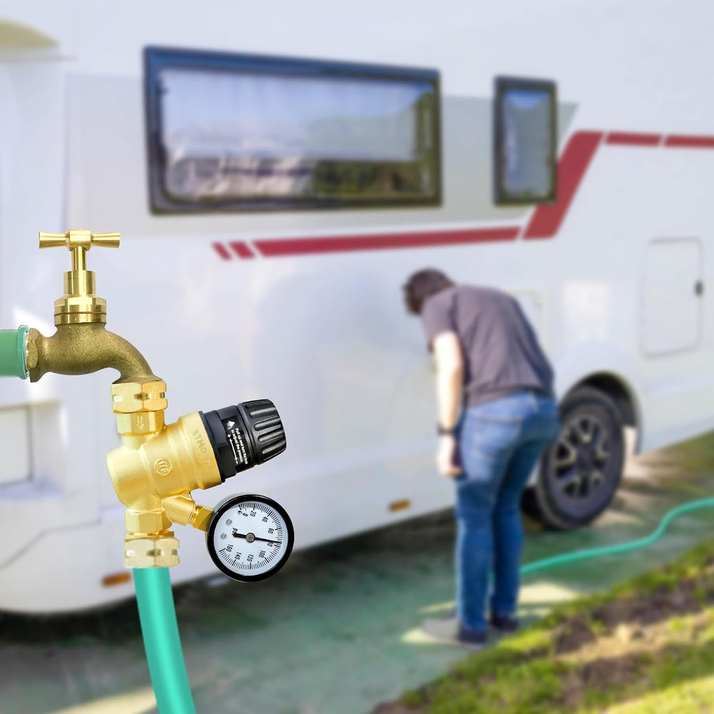 STMOUTUO RV Water Pressure Regulator Valve for Camper. Lead-Free Brass.