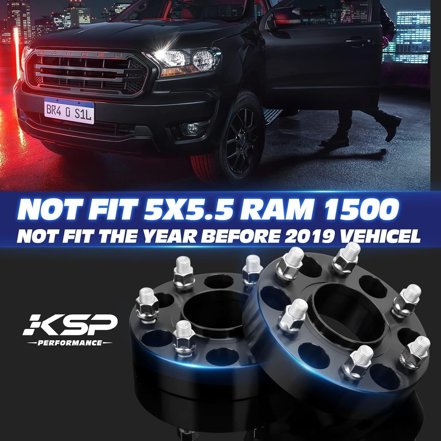 KSP 1.5in Wheel Spacers for Ram 1500 2019-2026, 38mm 6x5.5 Hubcentric Tire Spacer with 77.8mm Hub Bore M14x1.5 Lug Studs Fit Jeep Grand Wagoneer 2021-2026, 4pcs 6x139.7 Forged Spacer for 6 Lug Truck