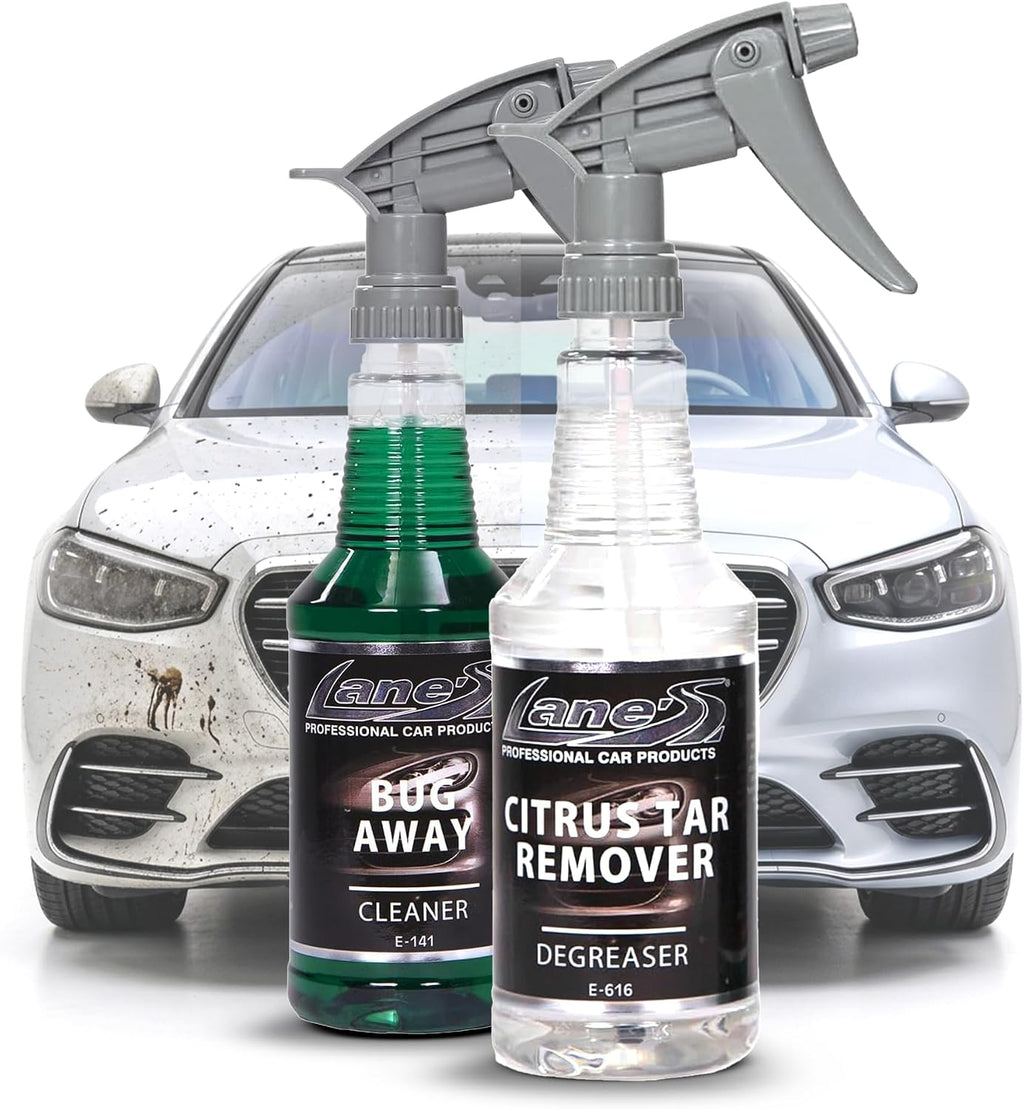 LANE'S Bug and Tar Remover Kit for Cars | Concentrated Spray Formula | 32oz | Insect Car Cleaner for Windshield, Glass, Plastic, Metal | Citrus Automotive Tar Degreaser | Safe for Paint & Clear Coats