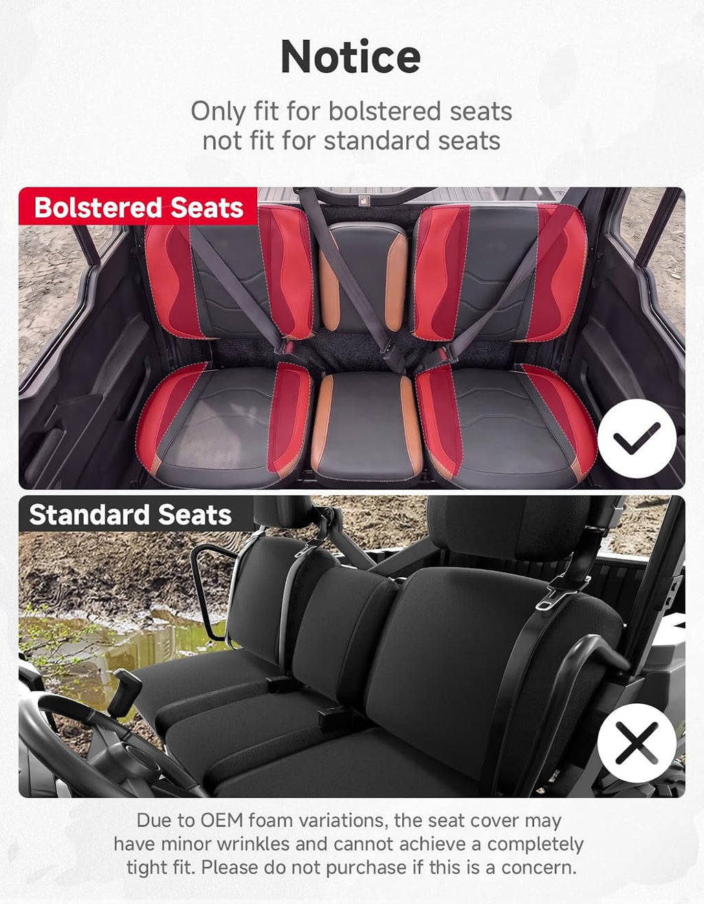 KEMIMOTO Seat Covers Black Compatible with Can Am Defender X MR/XT/Limited- Water-Resistant, 1680D Oxford Fabric, Zipper Pocket, Bolstered Seats Split Bench Only