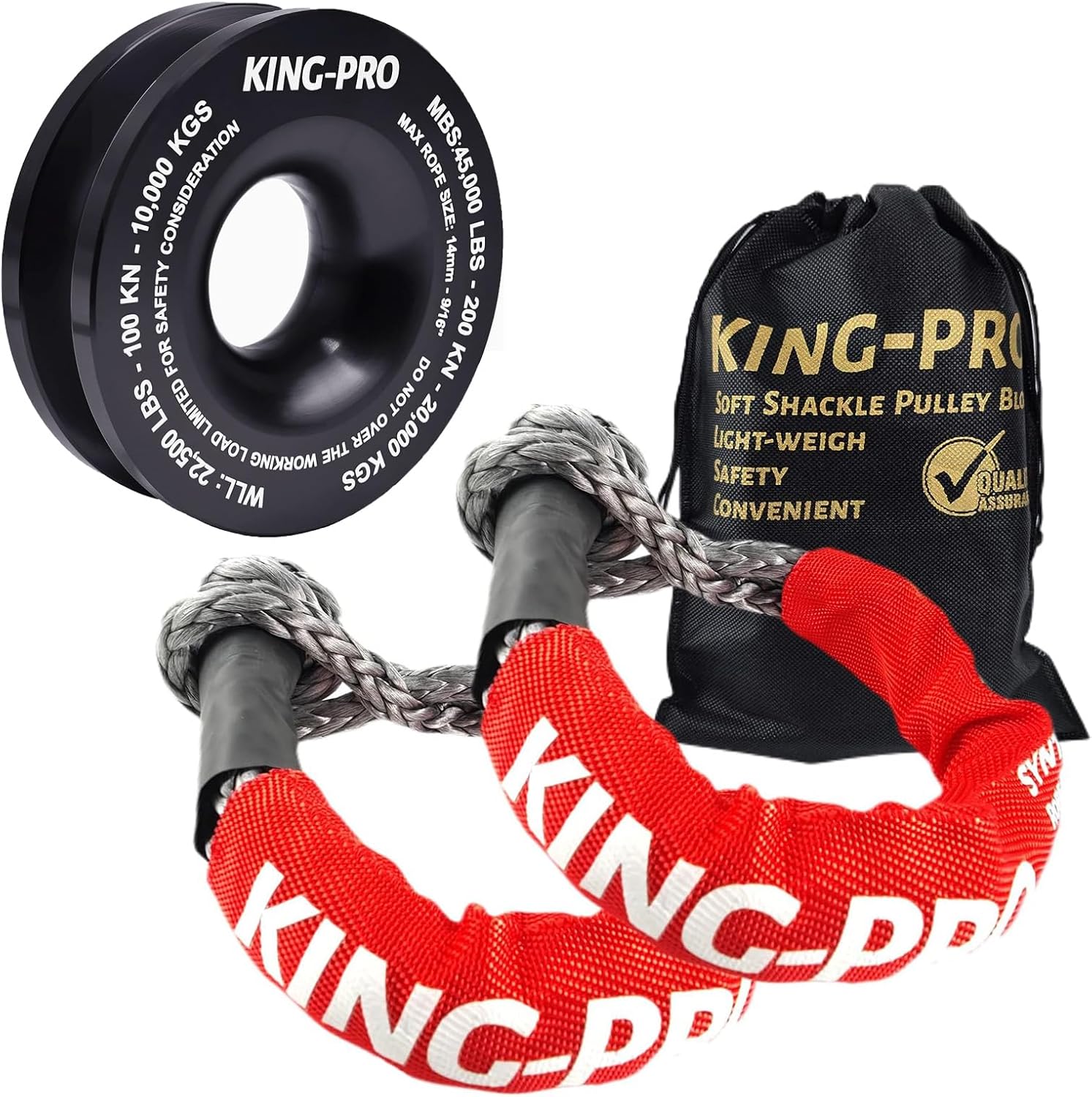 KING-PRO Recovery Ring 7/16"x20" 2PCS Soft Shackle 35,000lbs Breaking Strength with Snatch Ring 45,000lbs for Full-Size Truck Large SUVs Offroad Vehicels (2 Shackle and a Ring)