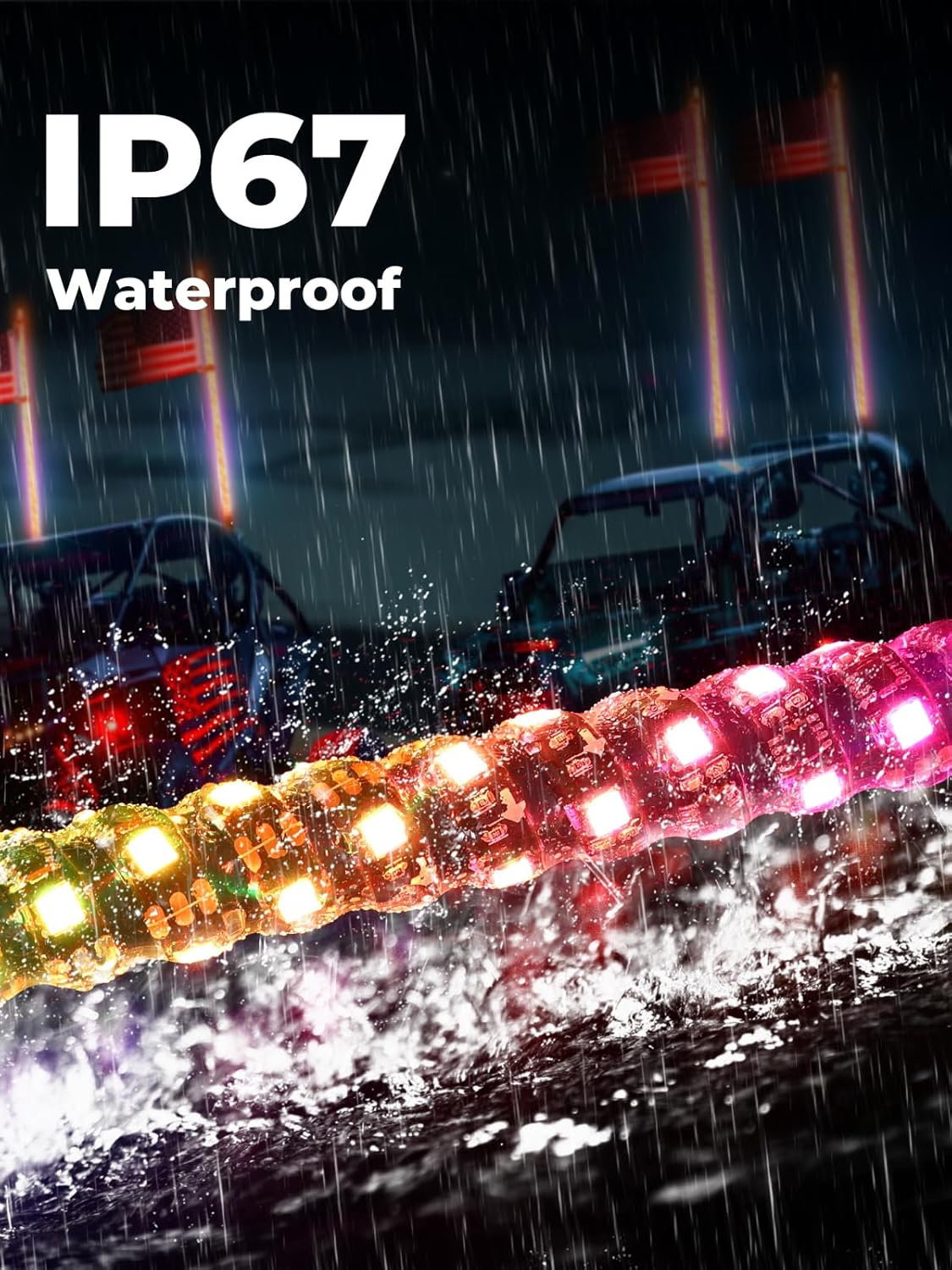 KEMIMOTO 2pc 3ft Whip Lights for Side by Side, Turning Signal Function Compatible with Polaris RZR Can-Am Maverick X3, LED Whip Lights for UTV ATV Buggy Boat Offroad RGB