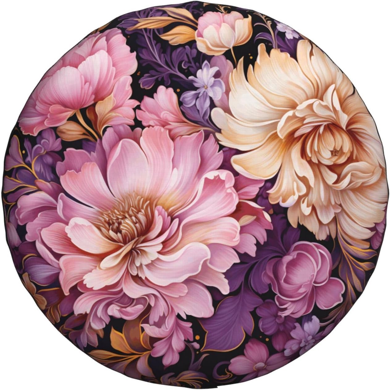 Pink Purple Floral Art Spare Tire Cover 17 inch, Universal Waterproof Dust-Proof Sun Protection Cover with Adjustable Nylon Rope Easy Installation for Jeep Trailer SUV Truck RV