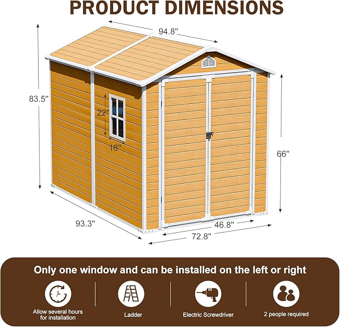8x6 FT Resin Storage Shed, Waterproof Outdoor Shed w/Floor Included, 2 Windows - Image 3