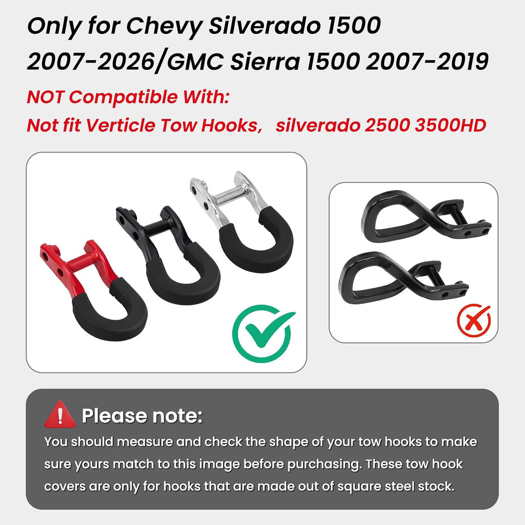 Extended Tow Hook Covers for Silverado 1500 2007-2026/GMC Sierra 1500 2007-2019, Tow Hooks Covers Compatible with Chevrolet Silverado 1500 Accessories Black (Not fit Verticle Tow Hooks)