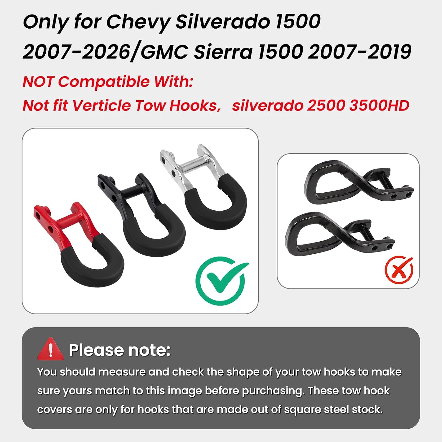 Extended Tow Hook Covers for Silverado 1500 2007-2026/GMC Sierra 1500 2007-2019, Tow Hooks Covers Compatible with Chevrolet Silverado 1500 Accessories Black (Not fit Verticle Tow Hooks)