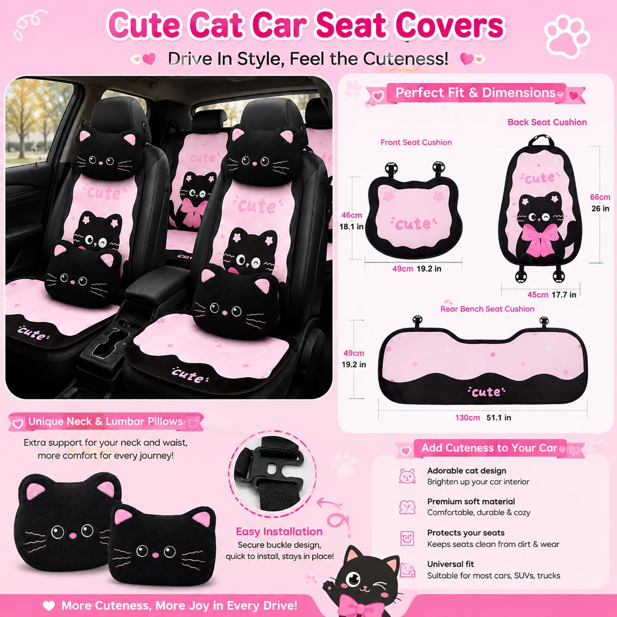 cute cat car seat covers for daily commutes, package contents