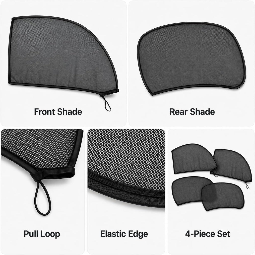 4pcs Car Window Sun Shade Cover, Breathable Mesh for All Side Windows, Mosquito Net Curtain Reduces Sun Rays Glare, Privacy Protection for Most Sedans