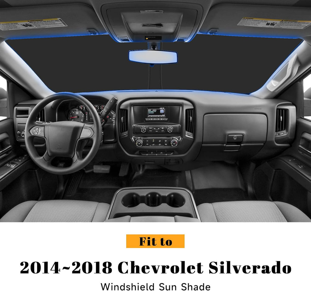 Car Windshield Sun Shade for Chevy 2014-2018 Silverado 1500 & for GMC 2014-2018 Sierra 1500 Accessories (OEM Design) Reflective Foldable Heat Insulation Sunshade for Ultimate Protection